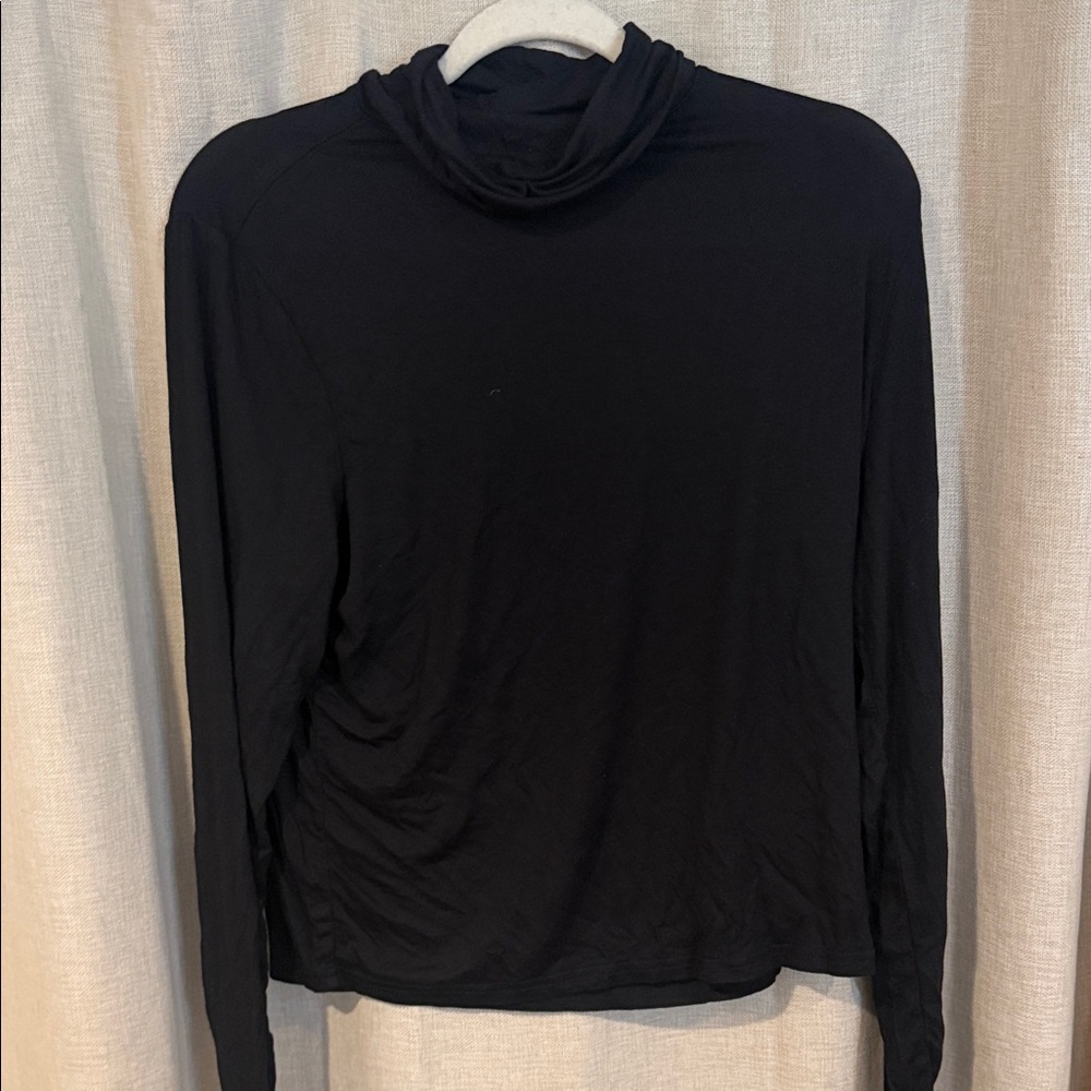 Divided Black Long-Sleeve Mock Neck Top
